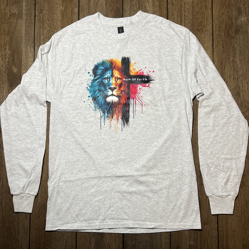 Man Of Faith - Long Sleeve Premium T-Shirt Heather Grey (Sale)