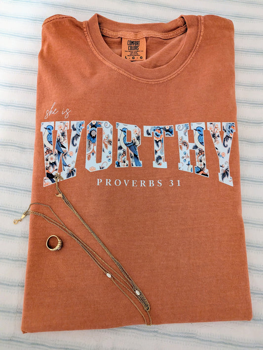 She Is Worthy - Comfort Colors Yam Heavyweight T-shirt