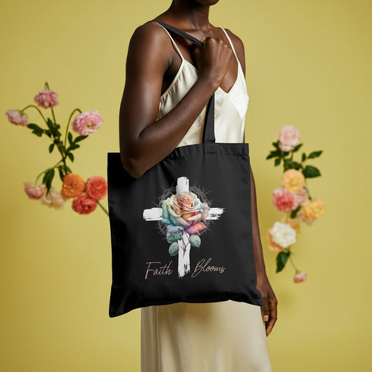 (NEW ) Faith Blooms - Tote Bag 100% Cotton Canvas Black