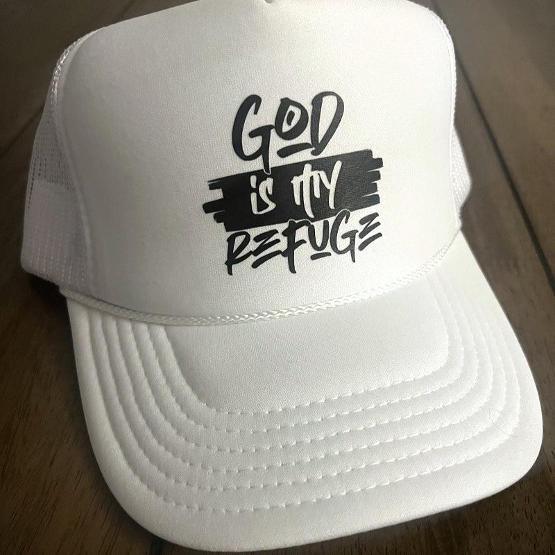 God Is My Refuge - Foam Trucker Hat White/Beige