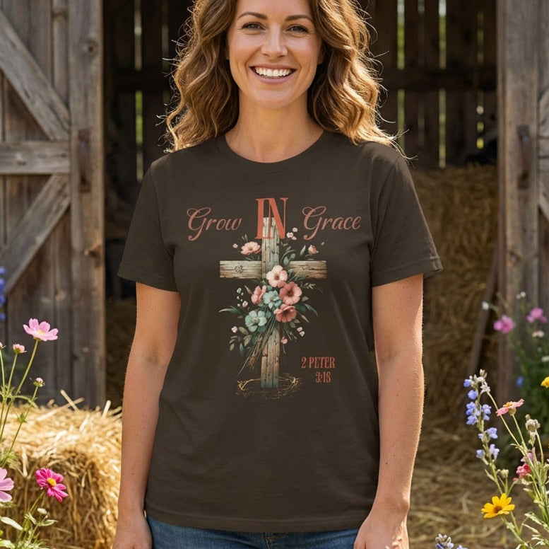 Grow In Grace - Premium Soft T-Shirt White/Coffee