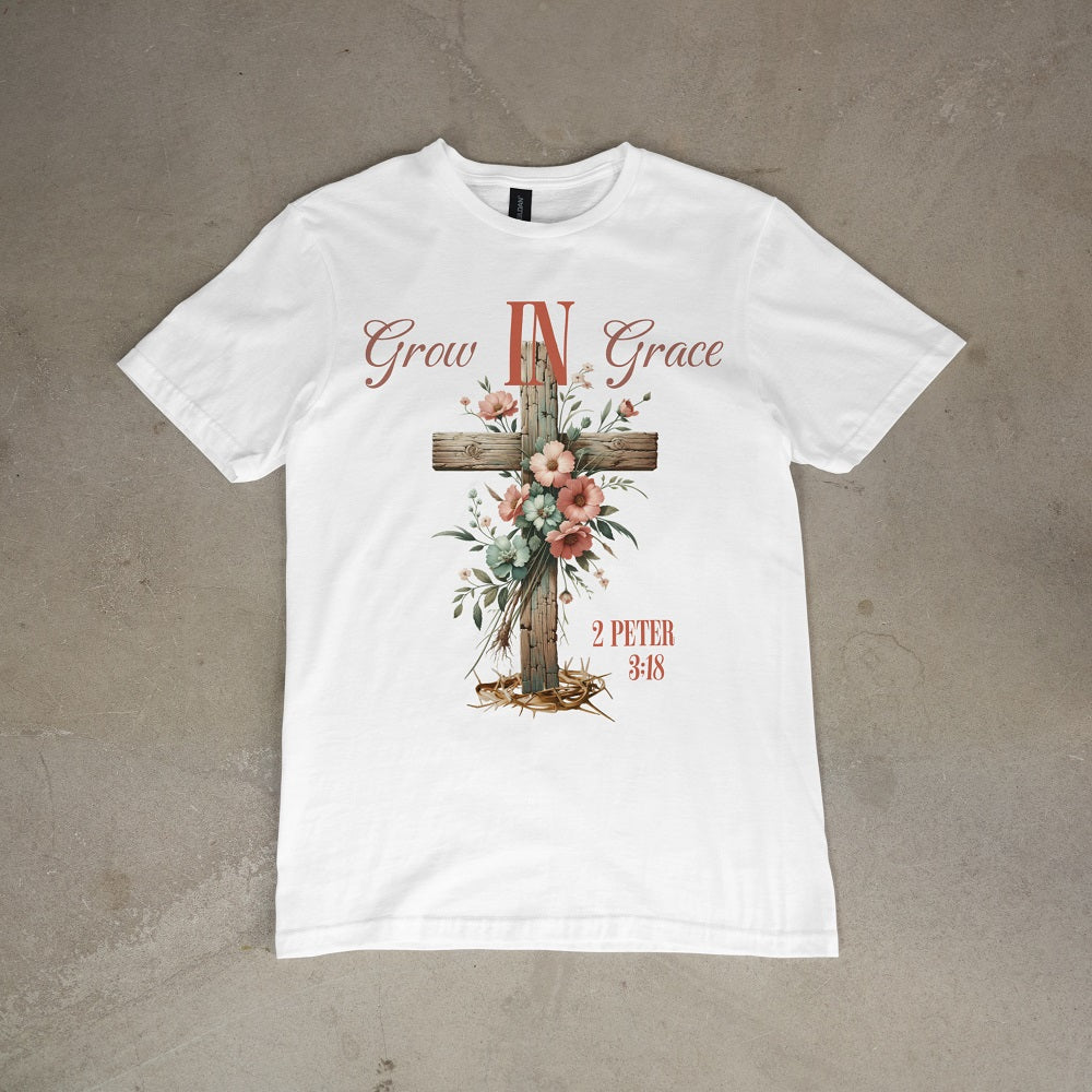 Grow In Grace - Premium Soft T-Shirt White/Coffee