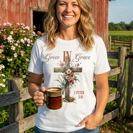 Grow In Grace - Premium Soft T-Shirt White/Coffee
