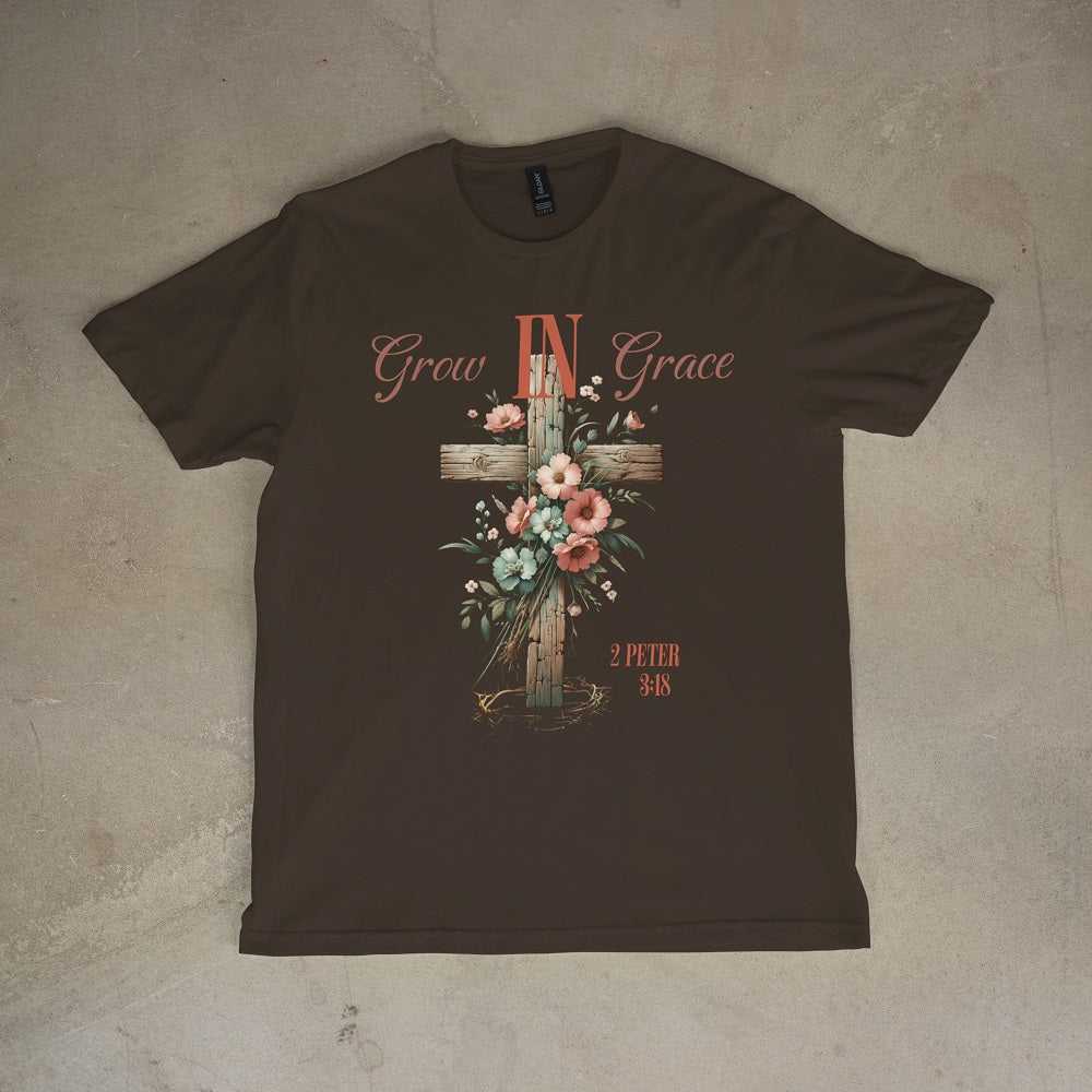 Grow In Grace - Premium Soft T-Shirt White/Coffee