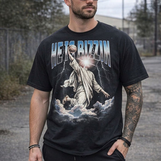 He Is Rizzin' - Comfort Colors Black Heavyweight T-Shirt with Rhinestones
