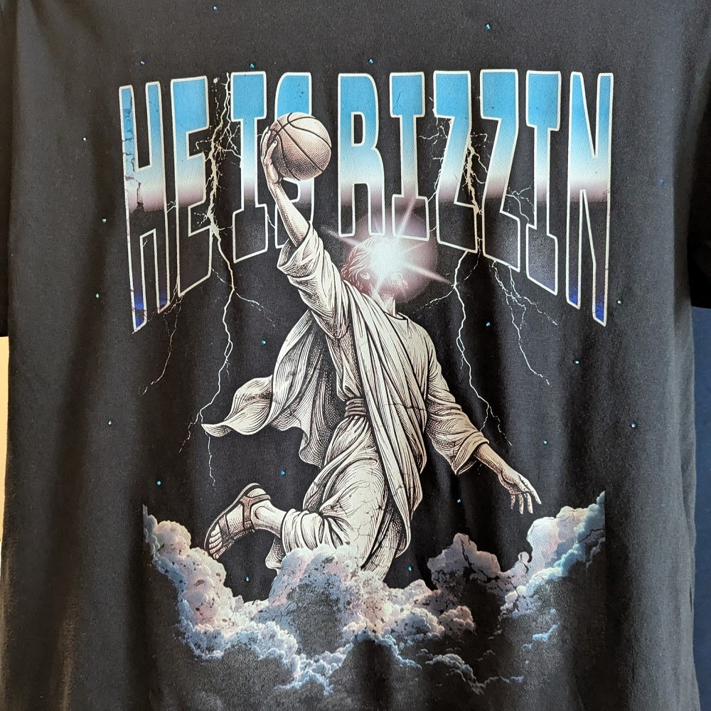 He Is Rizzin' - Comfort Colors Black Heavyweight T-Shirt with Rhinestones
