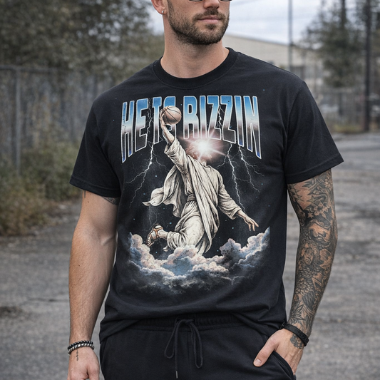 He Is Rizzin' - Comfort Colors Black Heavyweight T-Shirt with Rhinestones
