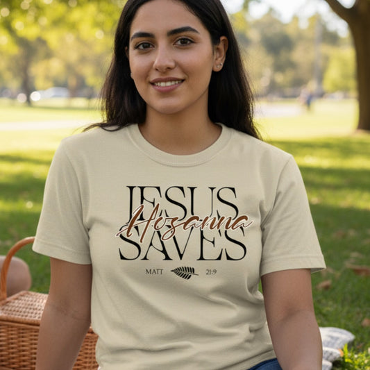 Hosanna Jesus Saves - Unisex Premium Soft T-Shirt Cream/Black/White
