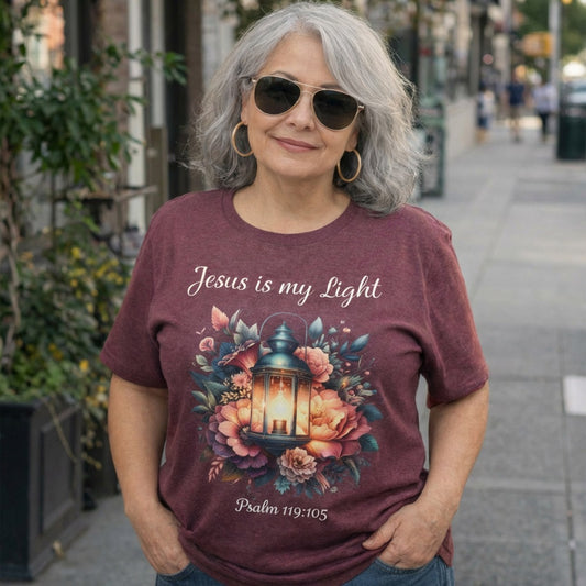 Jesus Is My Light - Premium Soft T-Shirt Heather Maroon/White