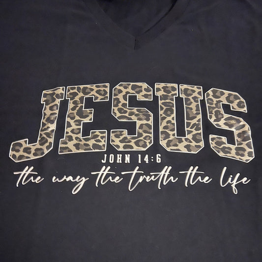 Jesus Leopard Print - V-Neck Shirt