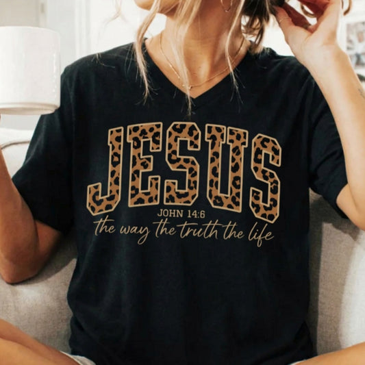 Jesus Leopard Print - V-Neck Shirt
