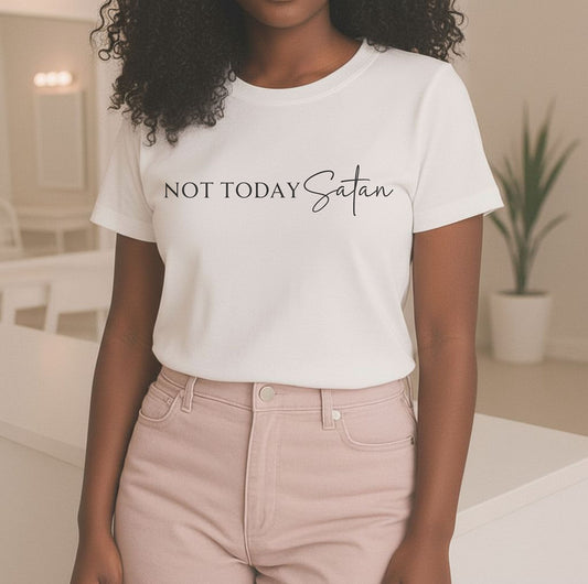 Not Today Satan - Premium Unisex Soft T-Shirt  Wht/Blk
