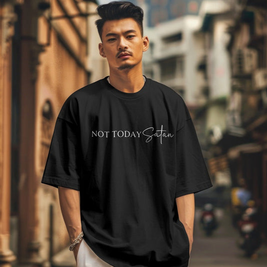 Not Today Satan - Premium Unisex Soft T-Shirt  Wht/Blk