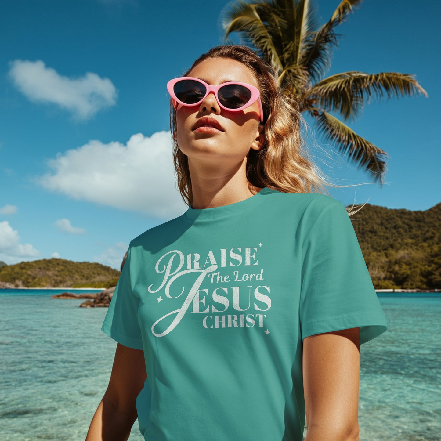 Praise Jesus - Comfort Colors Seafoam Heavyweight T-Shirt