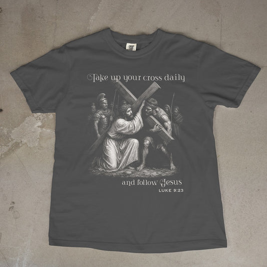 Take Up Your Cross - Heavyweight T-Shirt - Comfort Colors Pepper