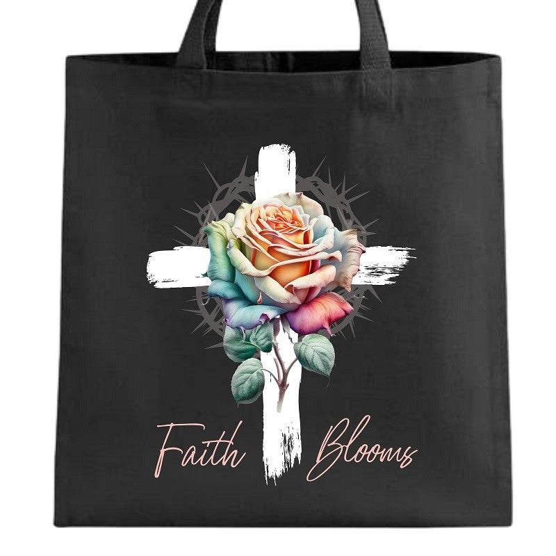 (NEW ) Faith Blooms - Tote Bag 100% Cotton Canvas Black